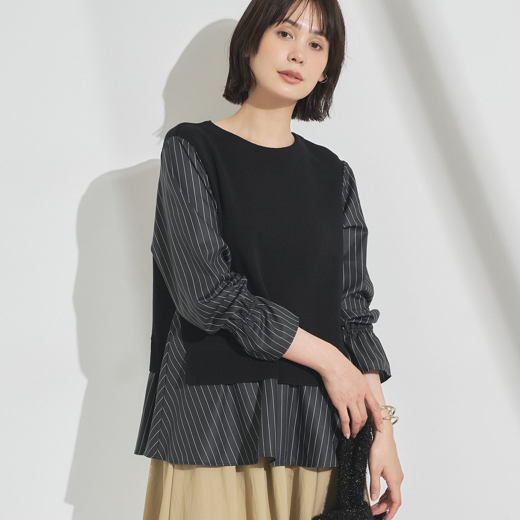 INDIVI「【洗える／1枚でコーデ完成】重ね着風ニットトップス」|Tシャツ・カットソー|