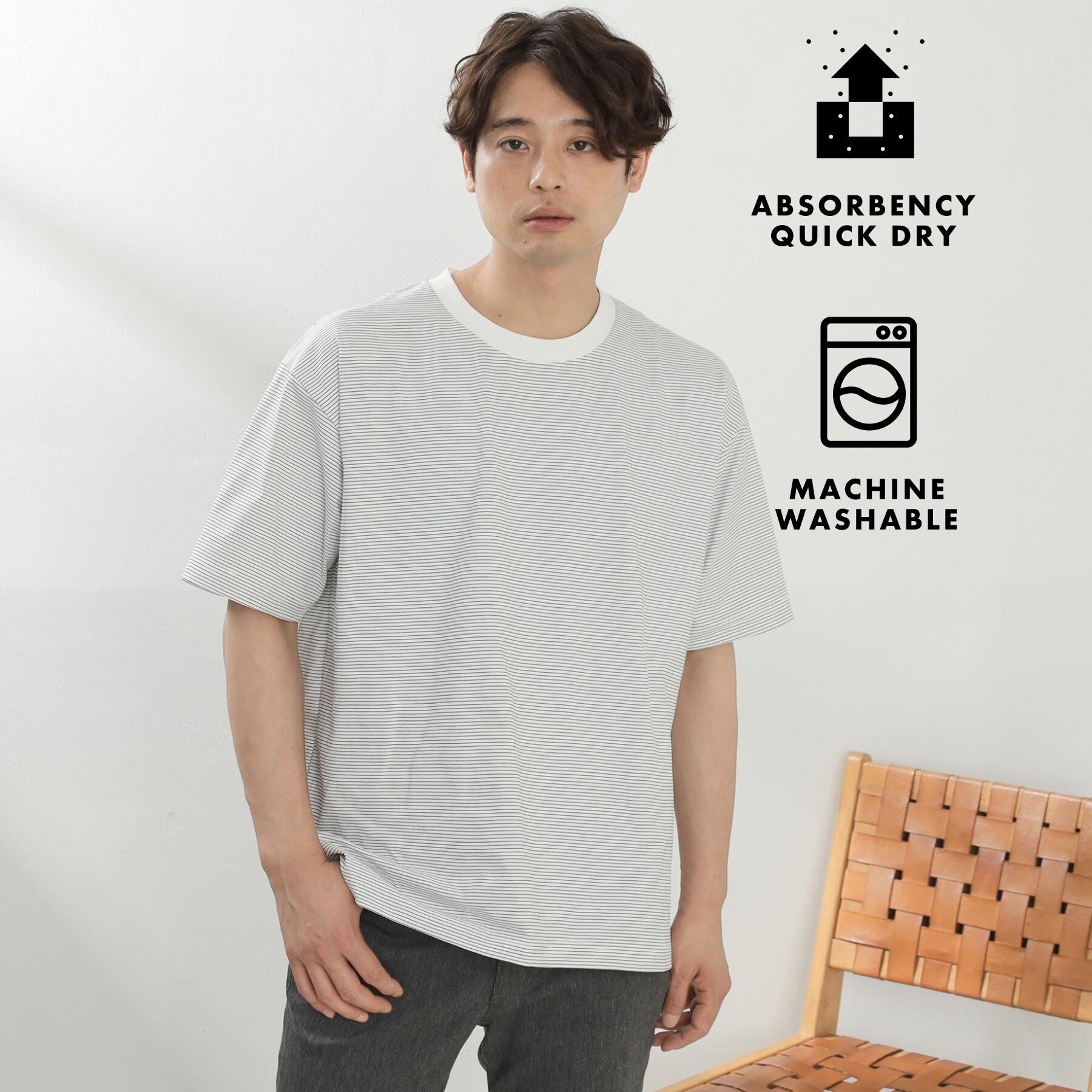 THE SHOP TK「パーフェクテックボーダー 半袖Tシャツ 吸水速乾／洗濯機OK」|Tシャツ・カットソー|オフホワイト(303