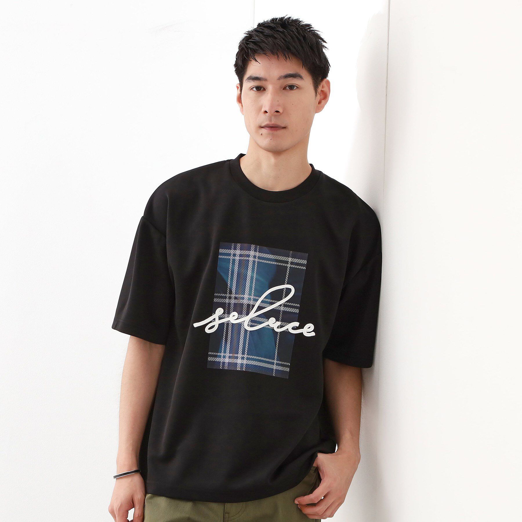 THE SHOP TK「コード刺繍フォトプリント半袖Tシャツ 【洗濯機OK】」|Tシャツ・カットソー|ブラック(119)