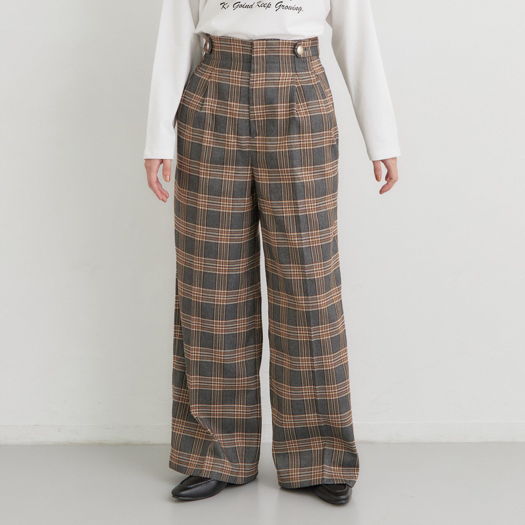 THE SHOP TK「【ウエスト位置を高く見せる】チェック柄アソートワイドパンツ」|その他|