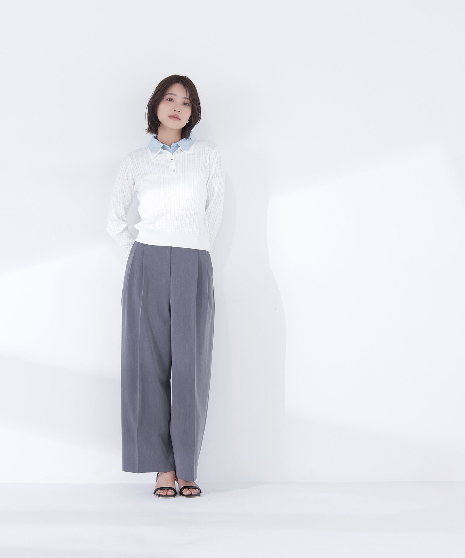  「＜Oggi.jp掲載＞シャツドッキングケーブルニット」|ニット・セーター|