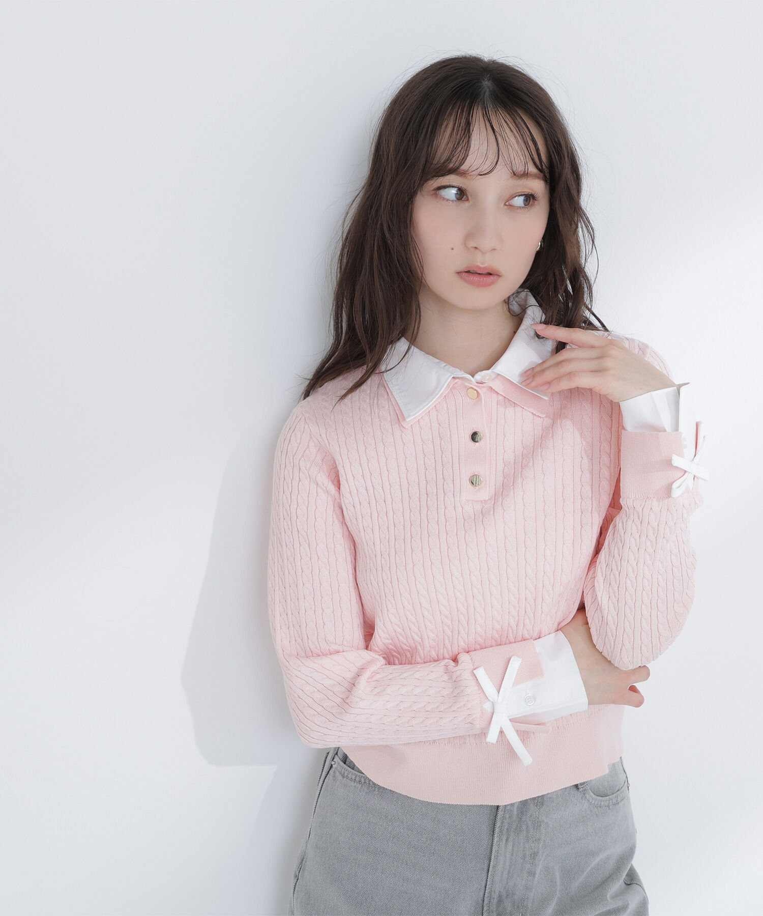  「＜Oggi.jp掲載＞シャツドッキングケーブルニット」|ニット・セーター|