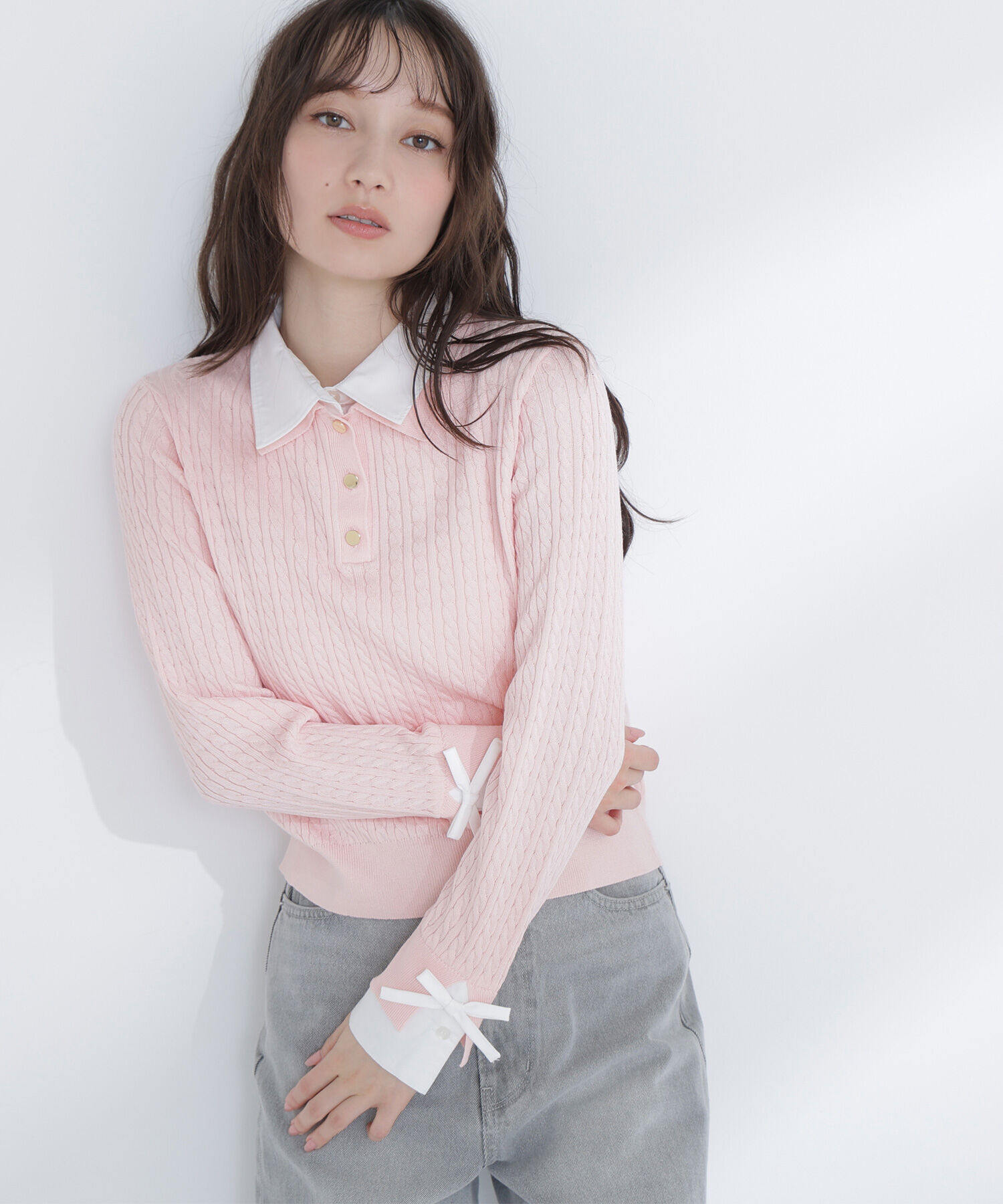  「＜Oggi.jp掲載＞シャツドッキングケーブルニット」|ニット・セーター|