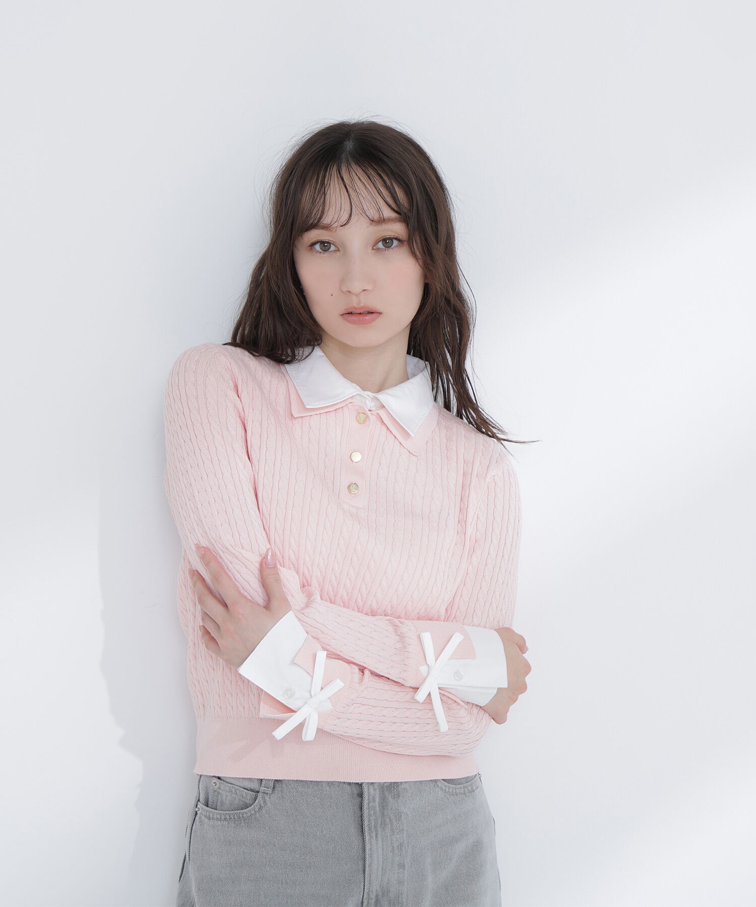  「＜Oggi.jp掲載＞シャツドッキングケーブルニット」|ニット・セーター|