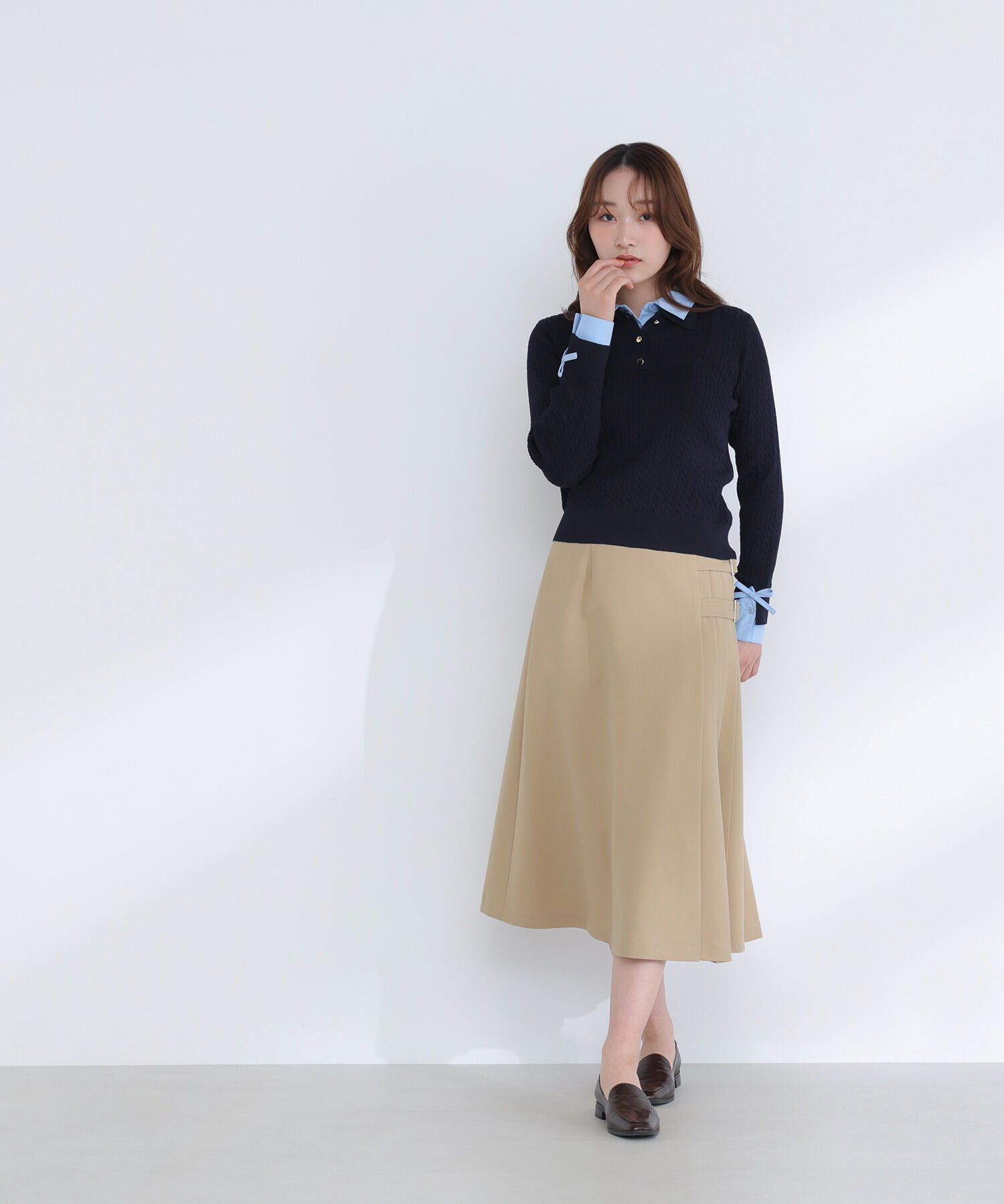  「＜Oggi.jp掲載＞シャツドッキングケーブルニット」|ニット・セーター|