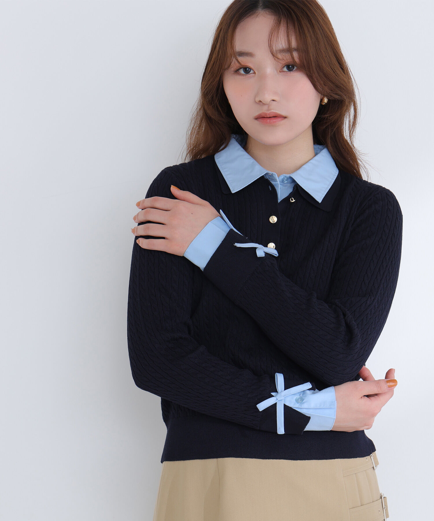  「＜Oggi.jp掲載＞シャツドッキングケーブルニット」|ニット・セーター|