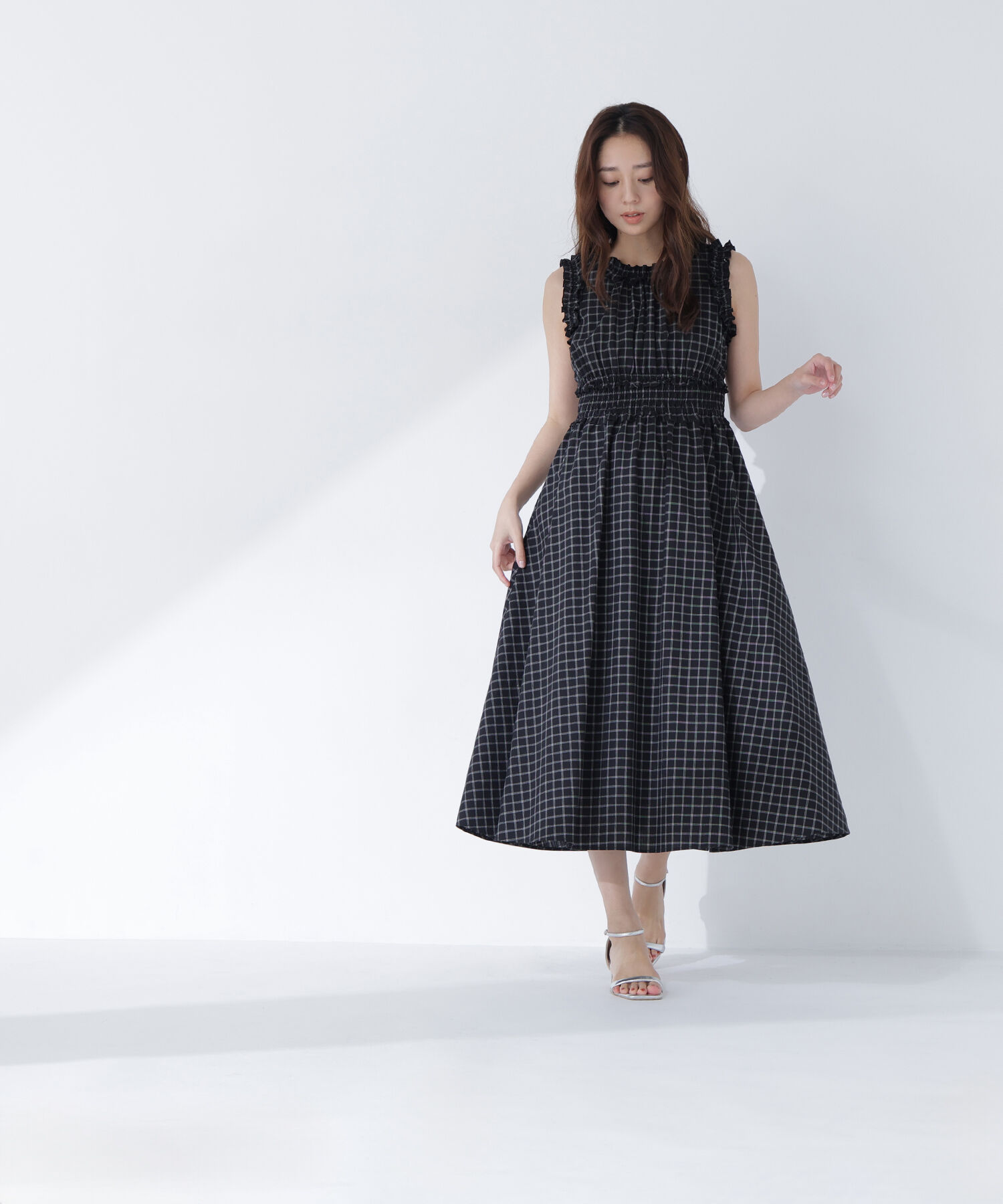  「チェックシャーリングワンピース」|ワンピース|