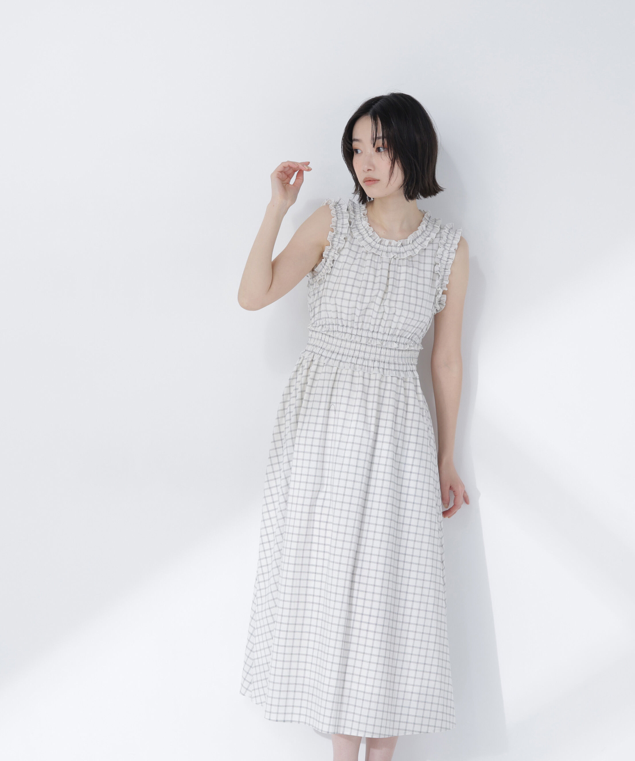  「チェックシャーリングワンピース」|ワンピース|