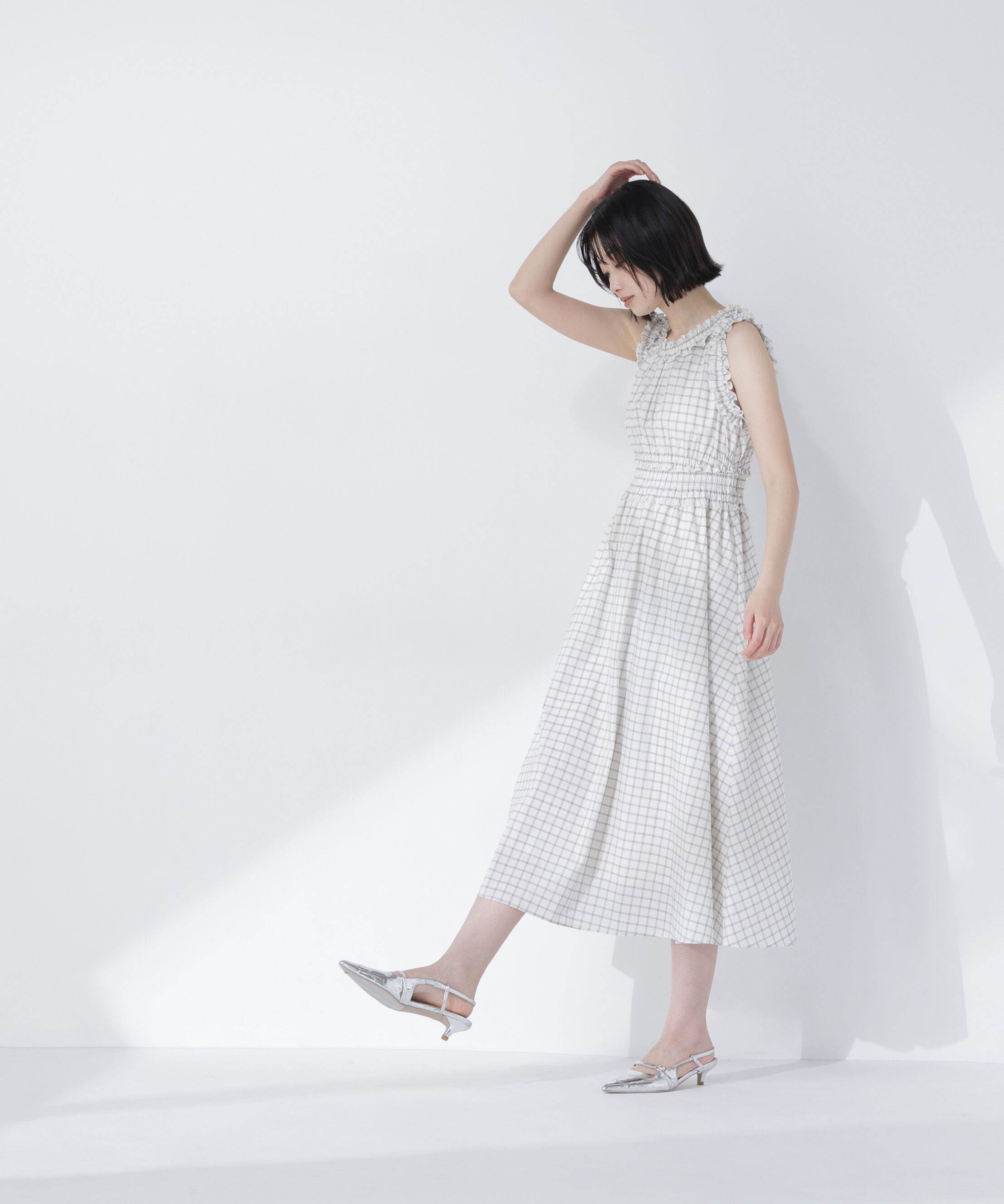  「チェックシャーリングワンピース」|ワンピース|