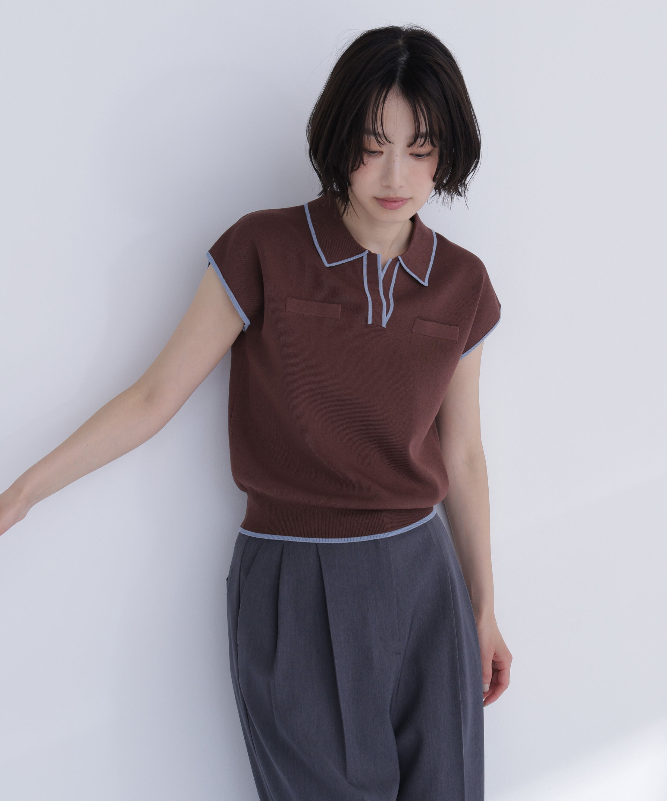  「バイカラーラインスキッパーニット」|ニット・セーター|