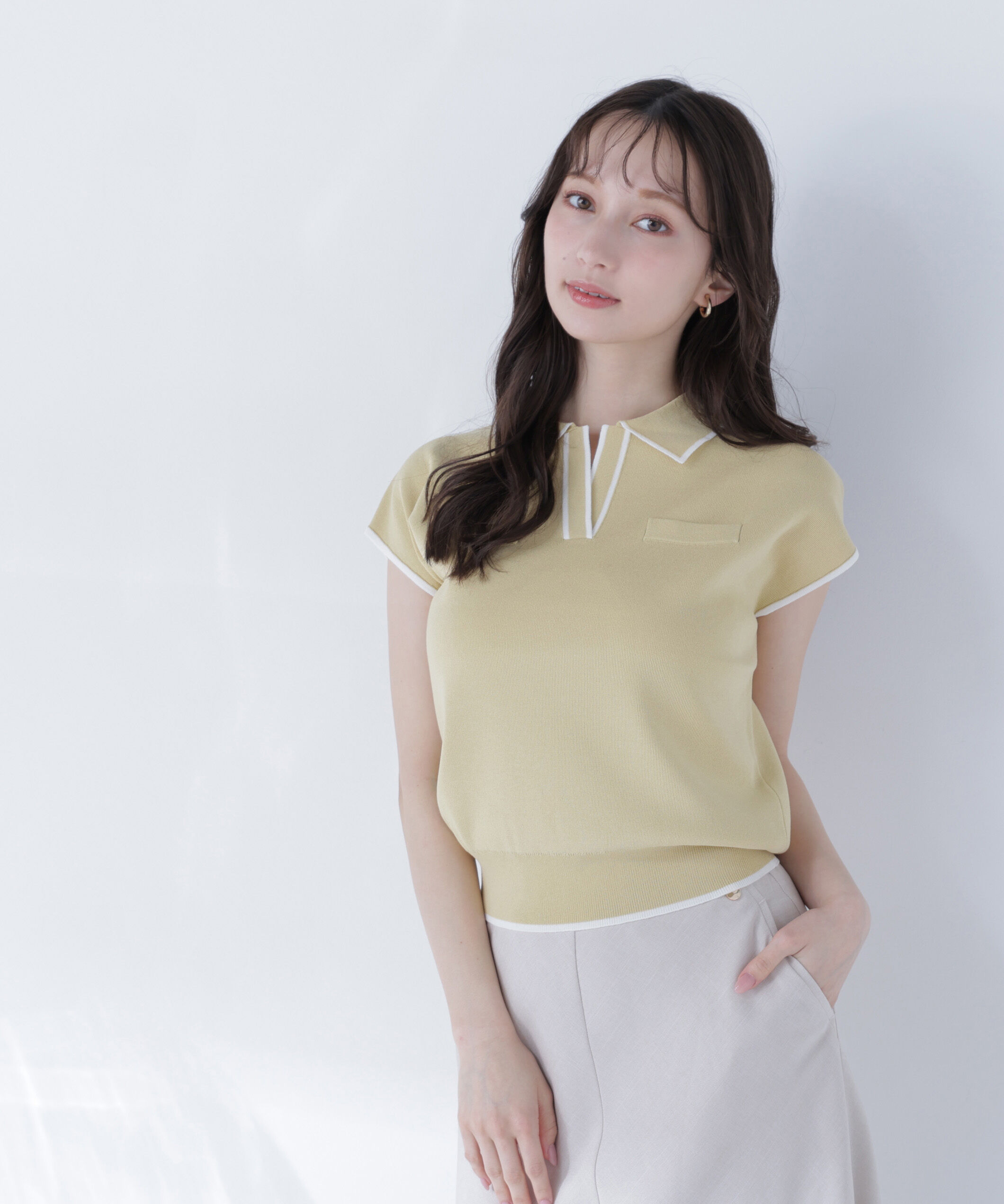  「バイカラーラインスキッパーニット」|ニット・セーター|