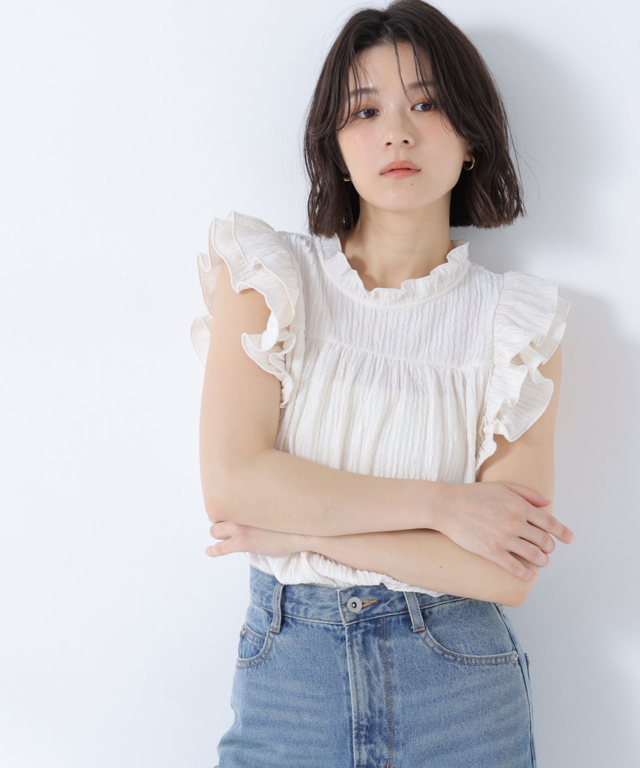  「ハイネックフリルスリーブカットソー」|Tシャツ・カットソー|