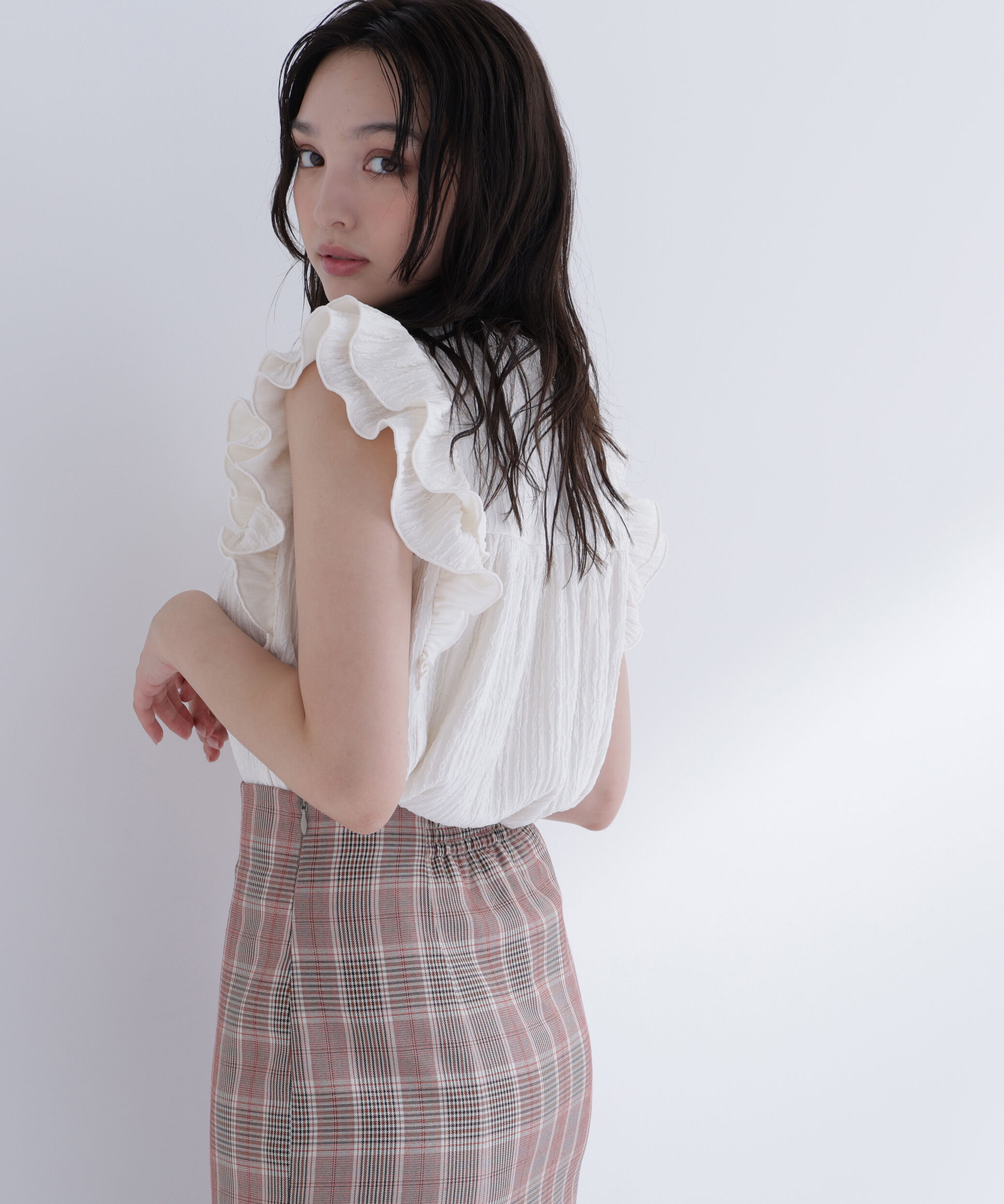  「ハイネックフリルスリーブカットソー」|Tシャツ・カットソー|