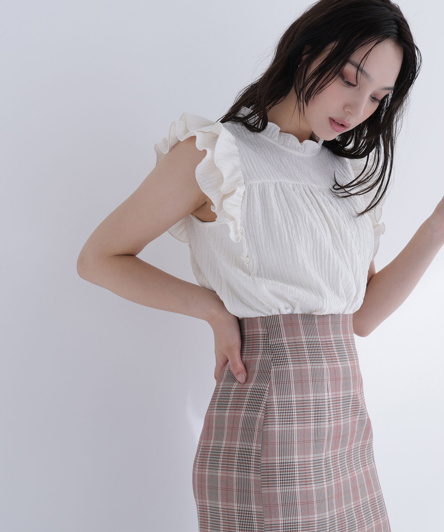  「ハイネックフリルスリーブカットソー」|Tシャツ・カットソー|