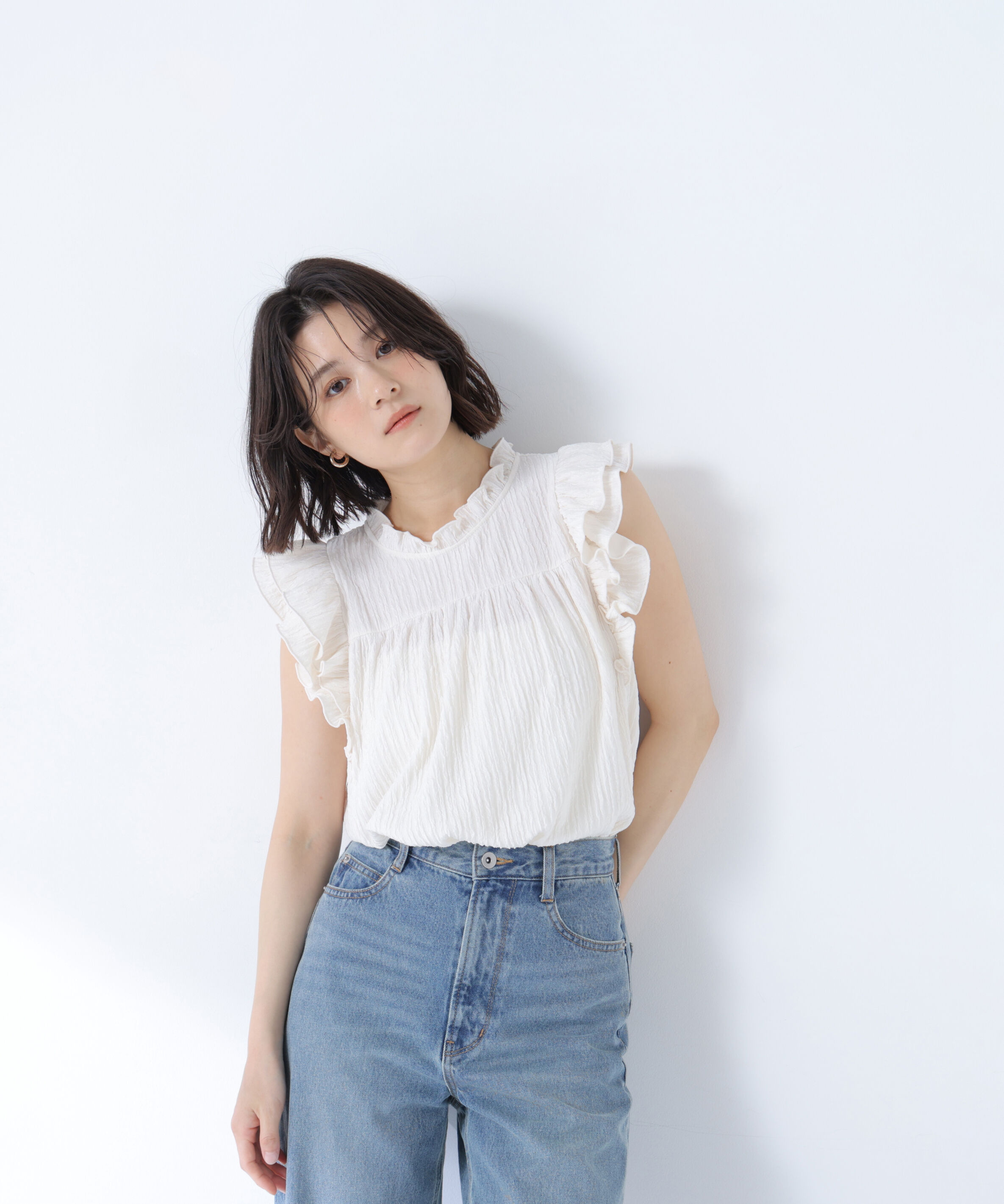  「ハイネックフリルスリーブカットソー」|Tシャツ・カットソー|