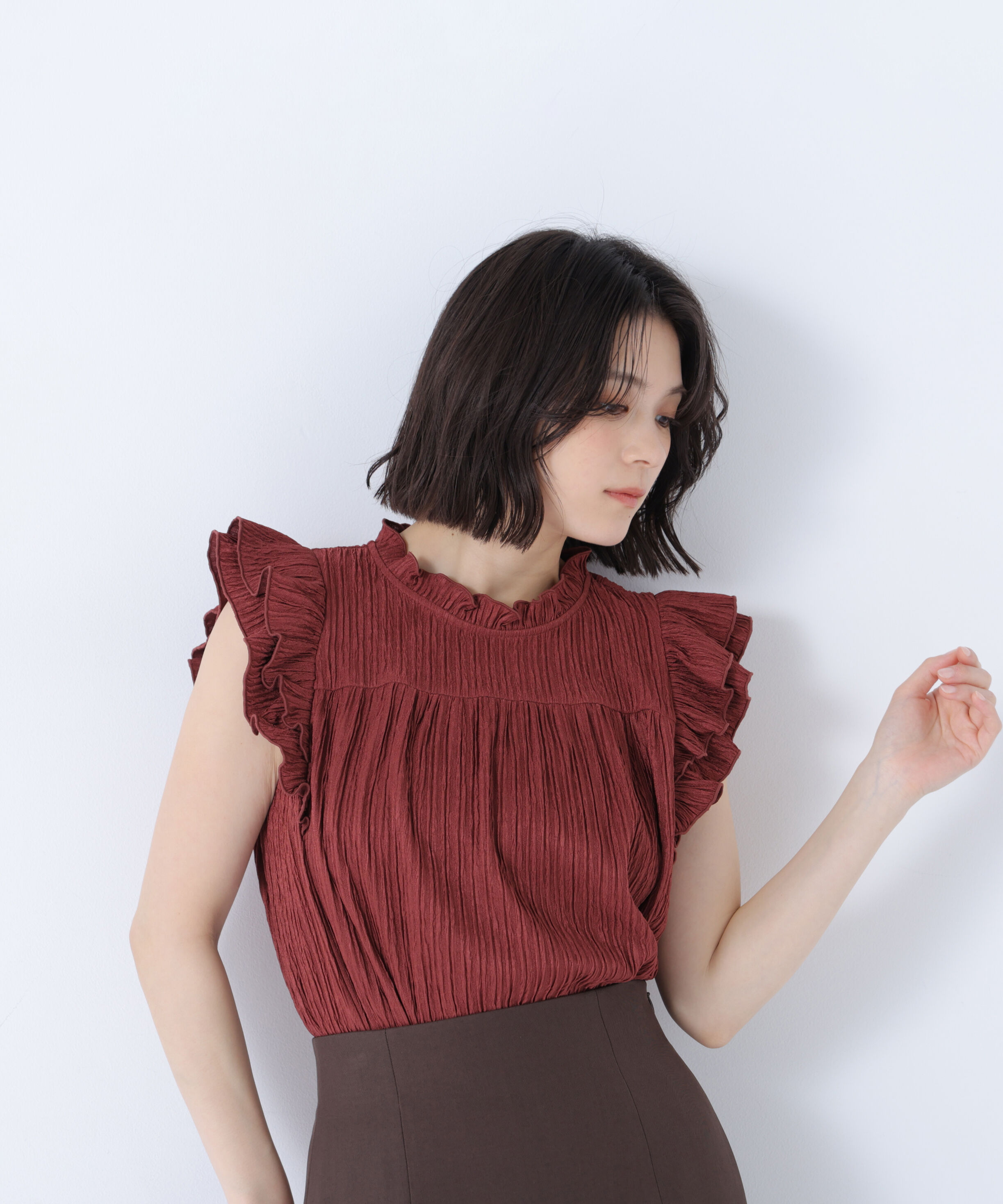  「ハイネックフリルスリーブカットソー」|Tシャツ・カットソー|