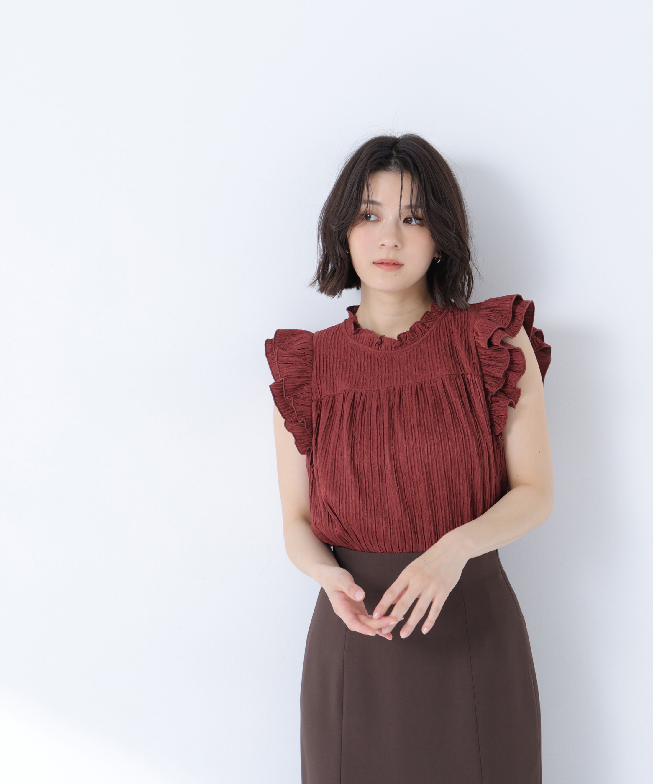  「ハイネックフリルスリーブカットソー」|Tシャツ・カットソー|