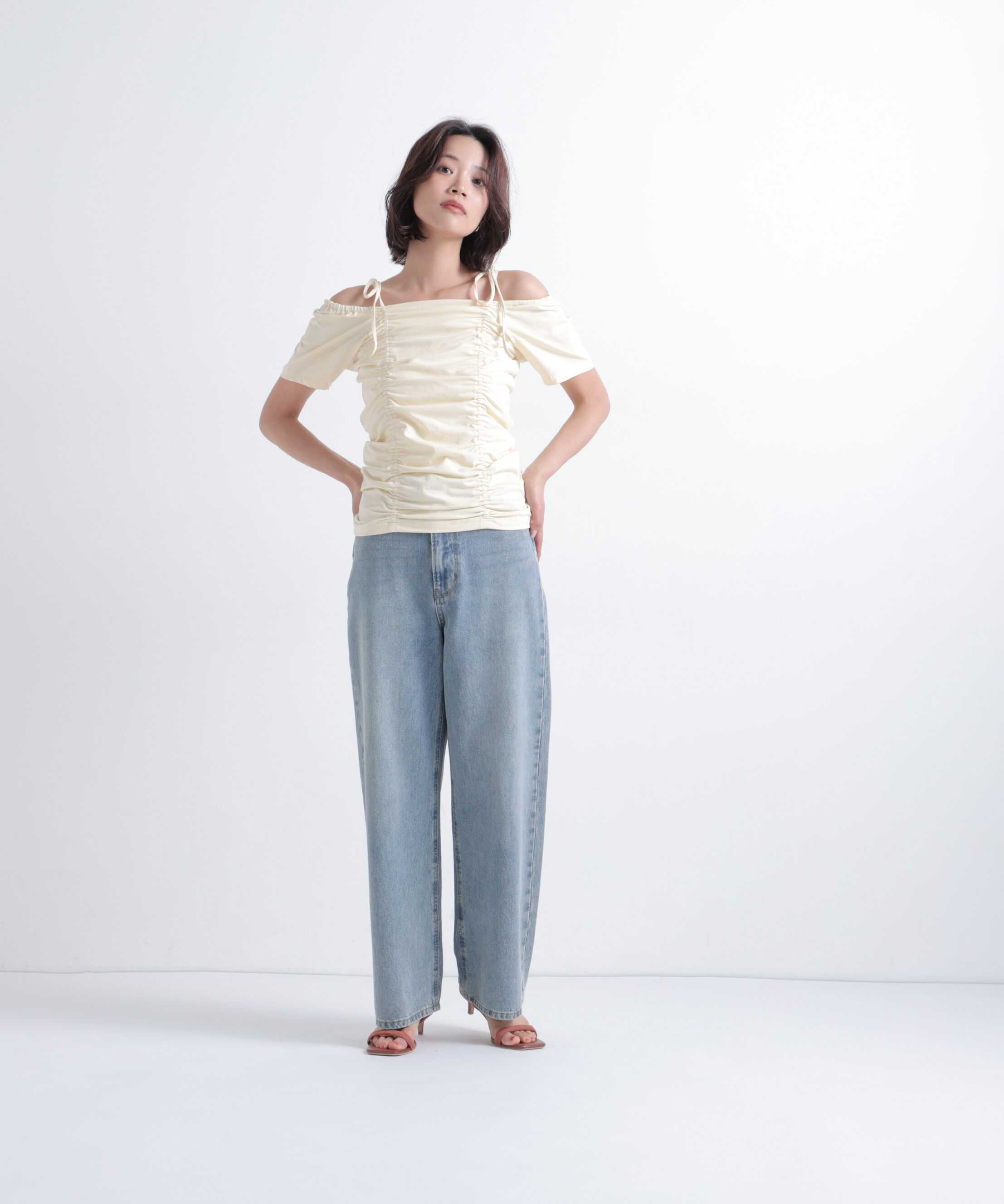  「ショルダーリボンドロストカットソー」|Tシャツ・カットソー|