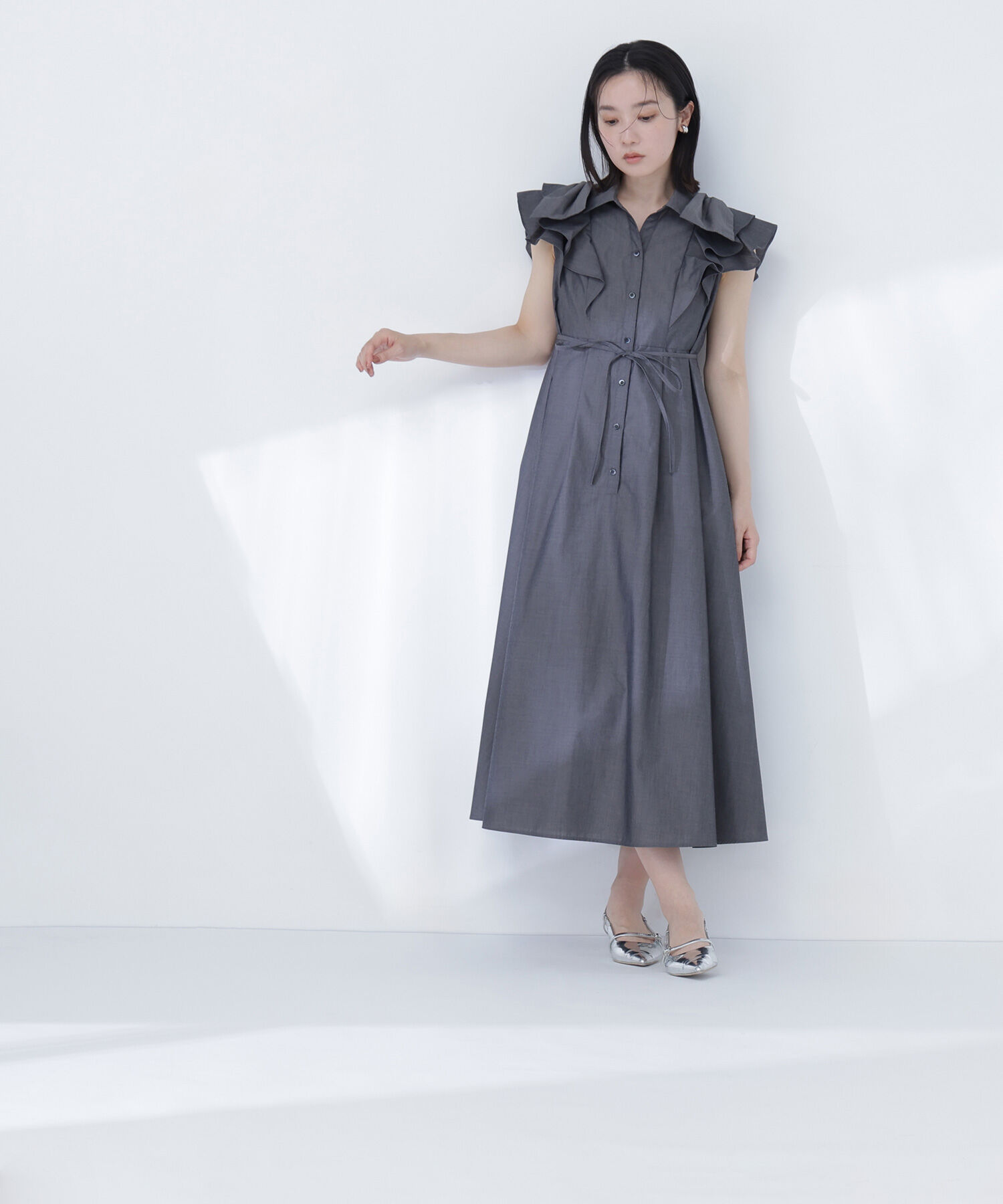  「リボンラッフルシャツワンピース」|ワンピース|
