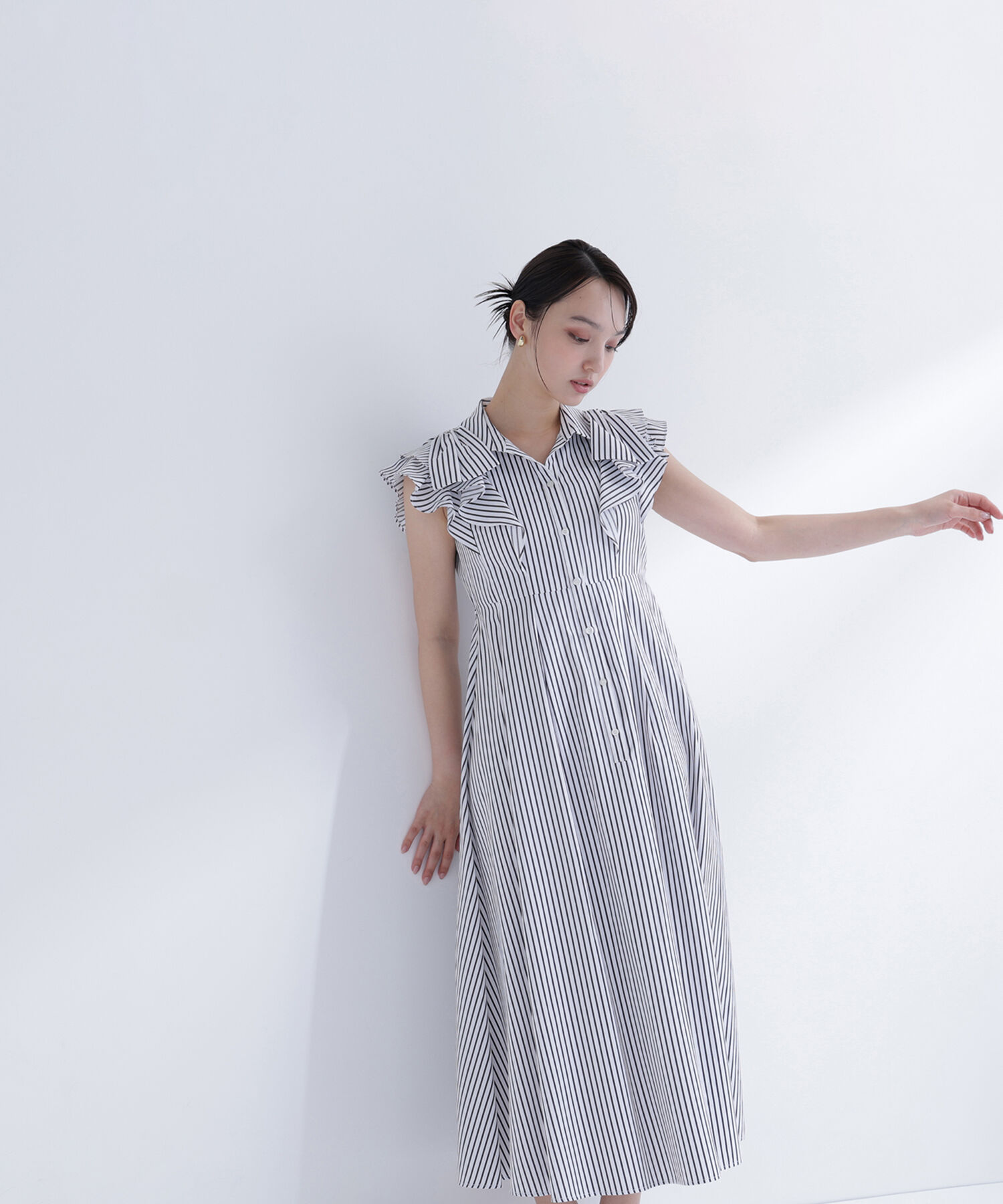  「リボンラッフルシャツワンピース」|ワンピース|