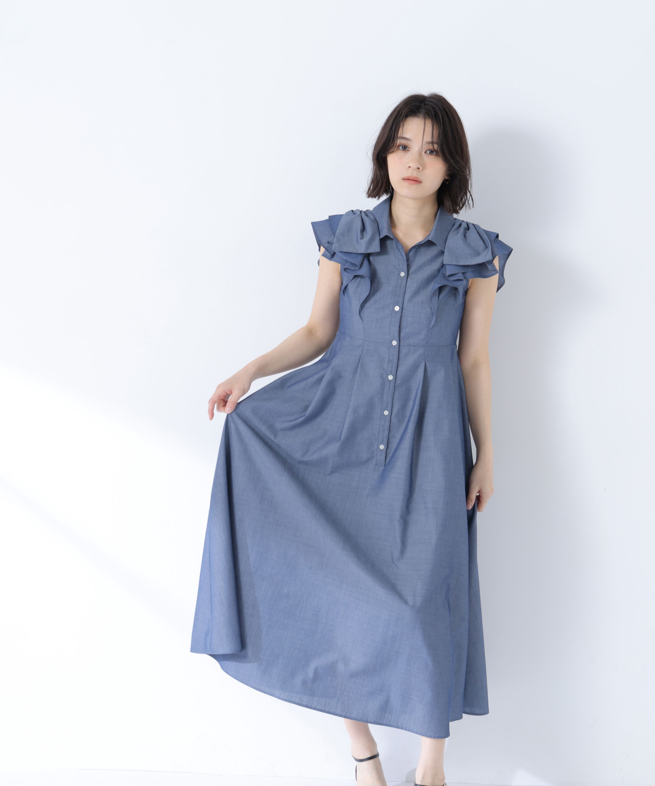  「リボンラッフルシャツワンピース」|ワンピース|