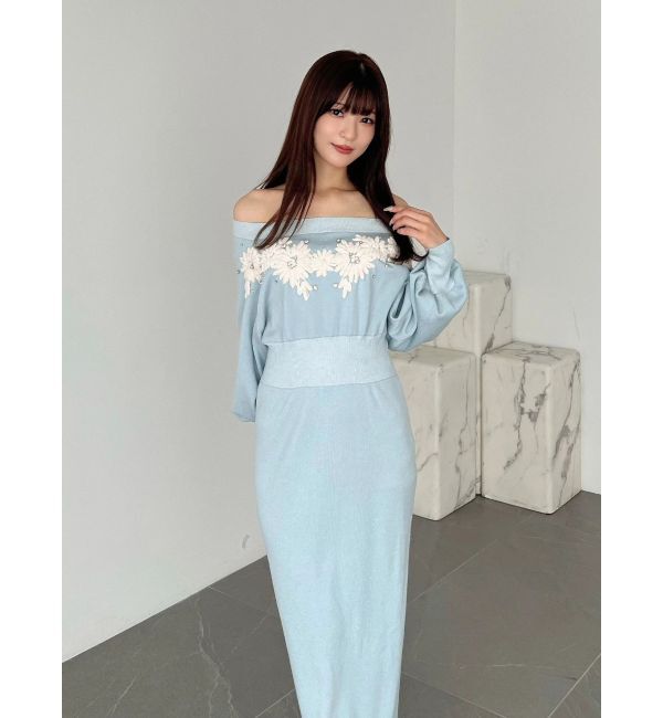 MERCURYDUO「エンブロイダリーオフショルニットワンピース」|ワンピース|