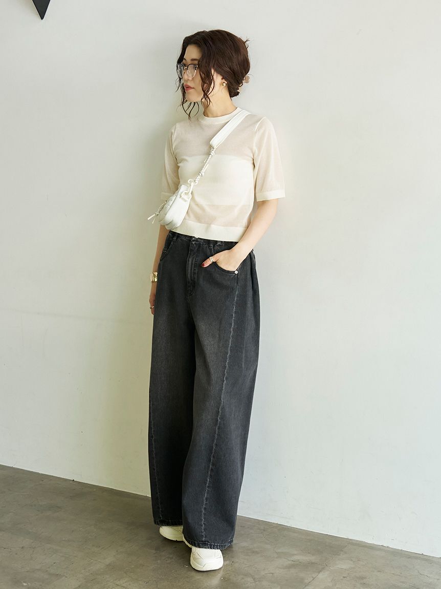 emmi atelier「ウエストゴムサイドタックデニムパンツ」|デニム|