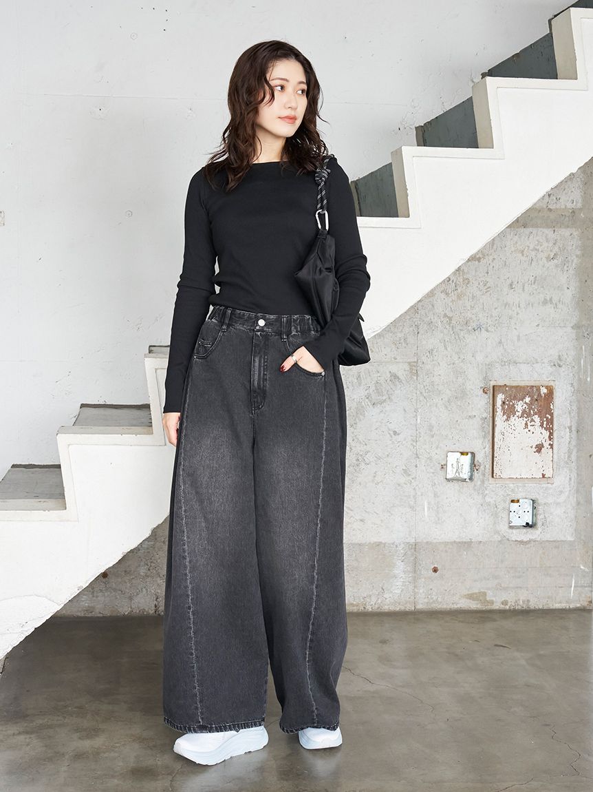 emmi atelier「ウエストゴムサイドタックデニムパンツ」|デニム|