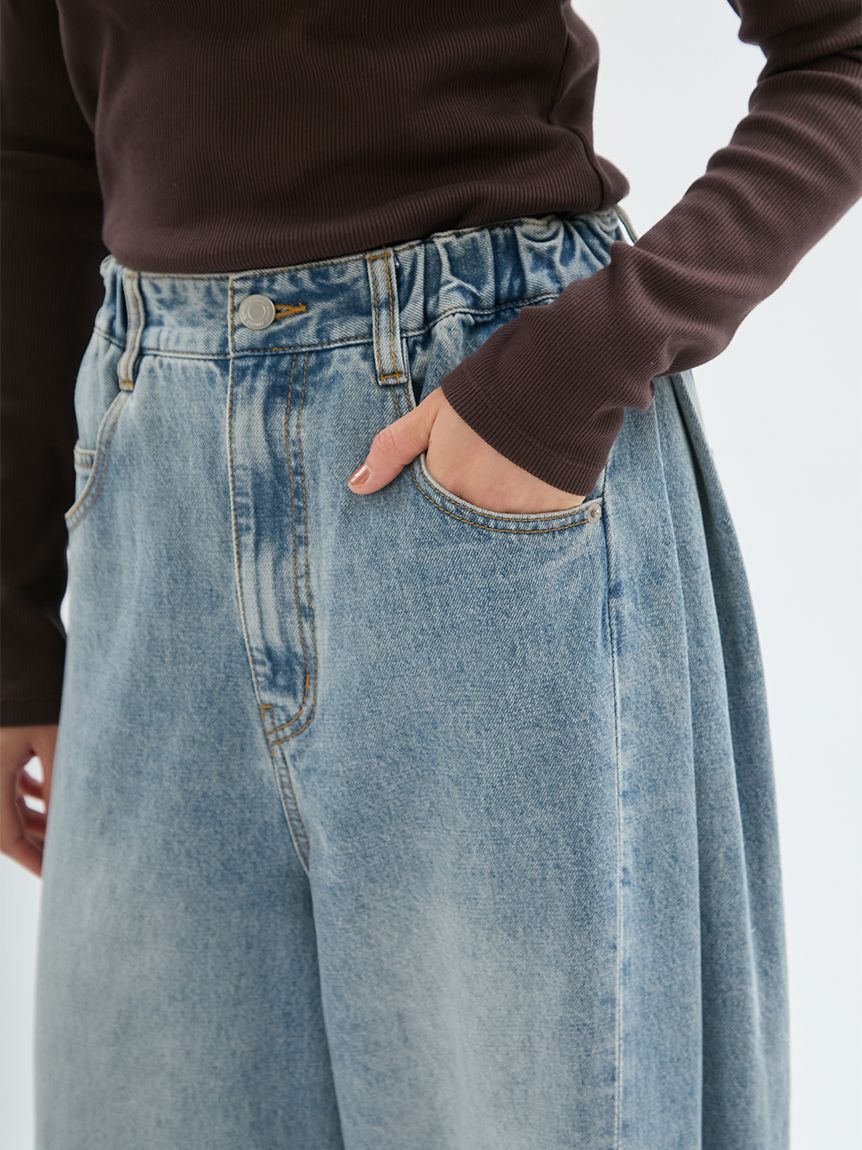 emmi atelier「ウエストゴムサイドタックデニムパンツ」|デニム|