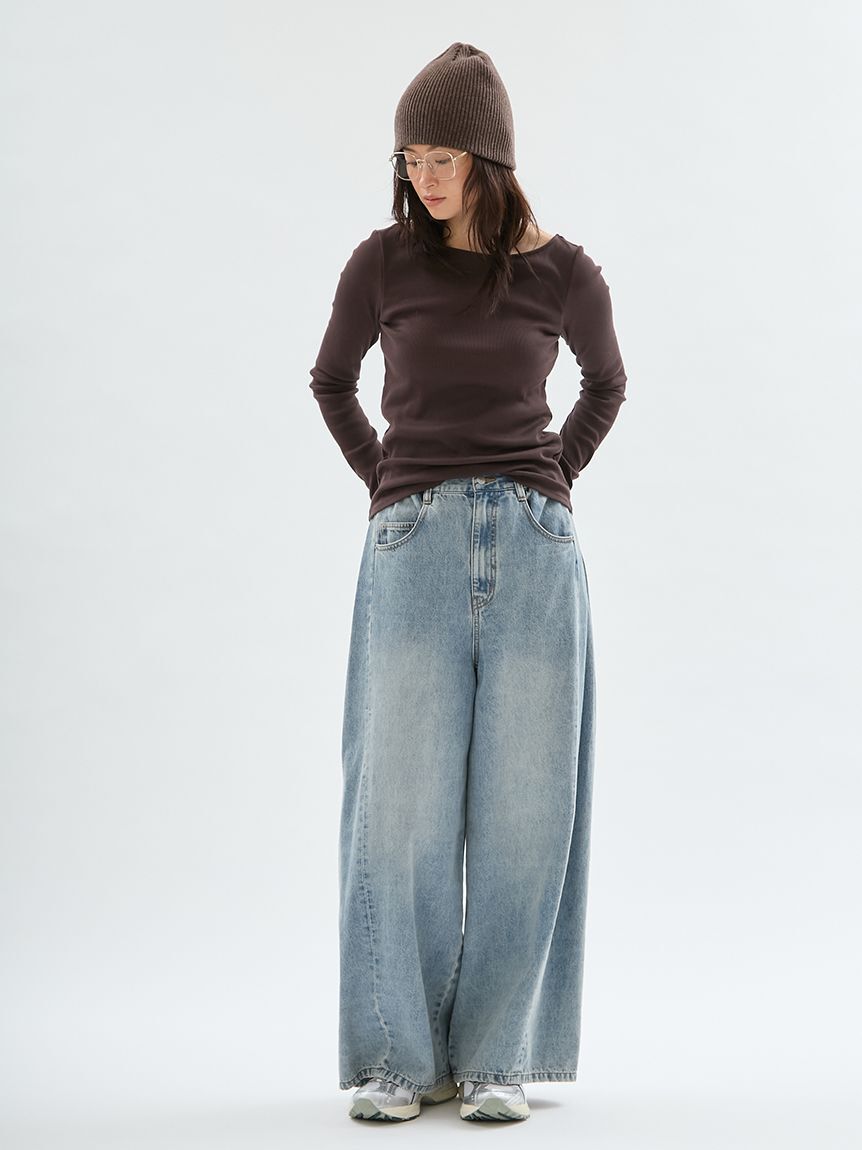 emmi atelier「ウエストゴムサイドタックデニムパンツ」|デニム|