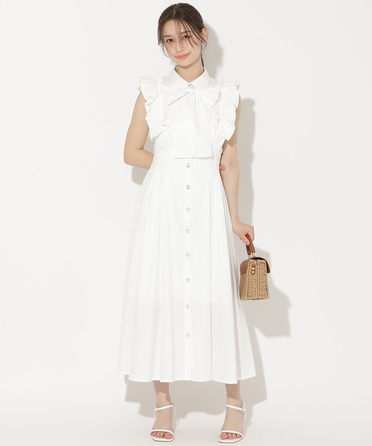 WILLSELECTION「フリルスリーブボウタイシャツワンピース」|ワンピース|white/borderｽﾄﾗｲﾌﾟ