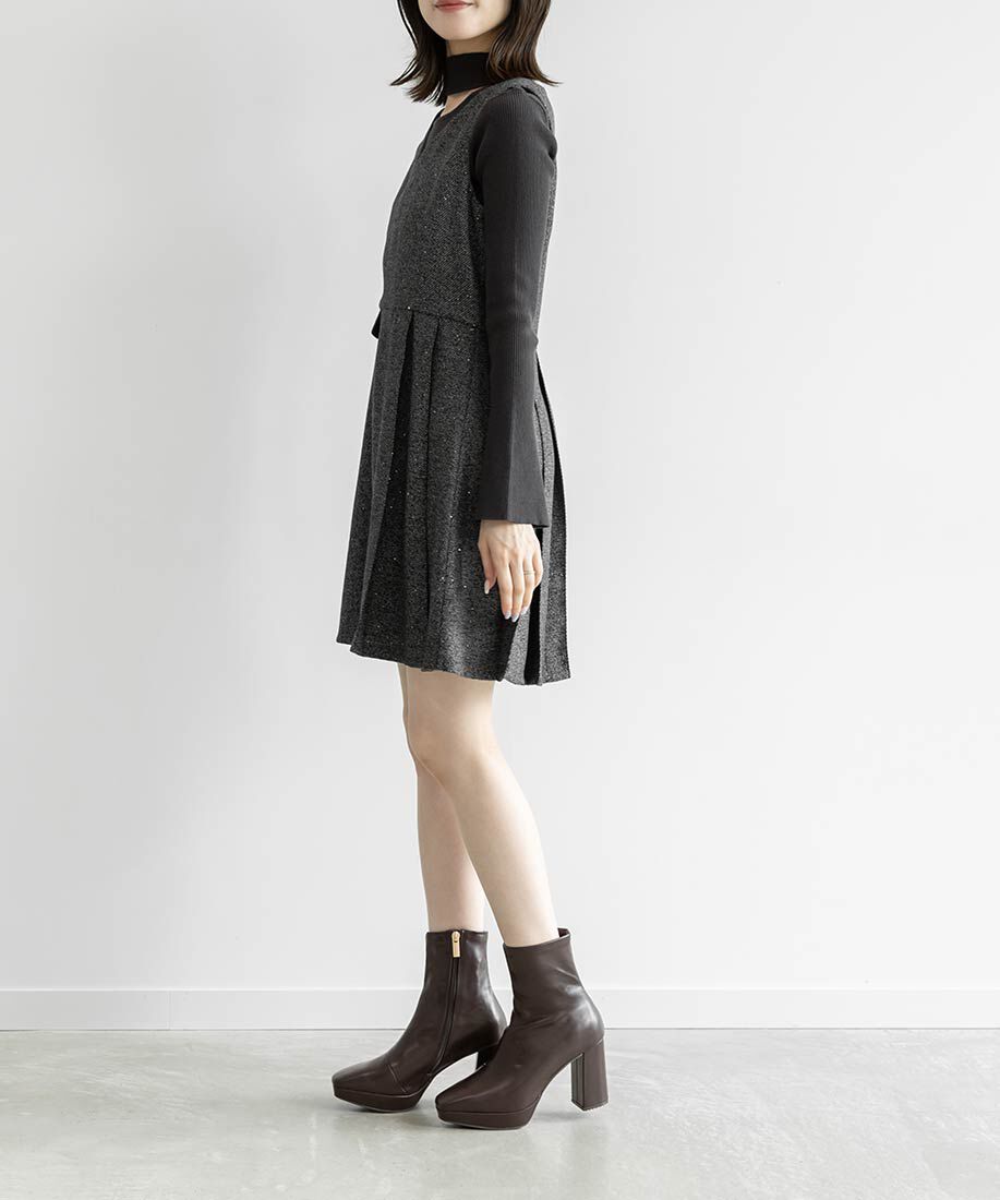  「ストレッチ チャンキーヒールショートブーツ」|ショートブーツ|