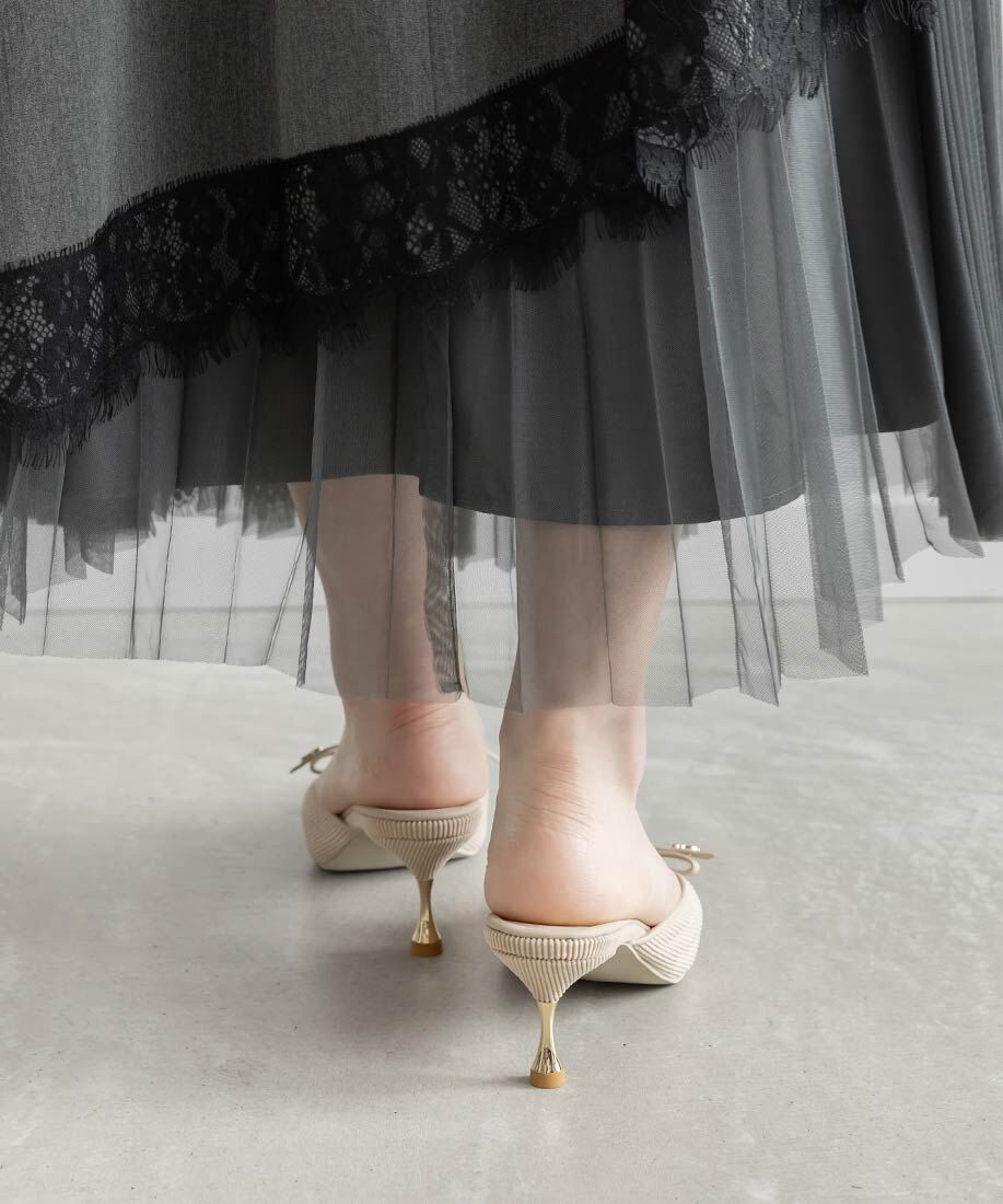  「リボンデザインVカットミュールパンプス」|パンプス|