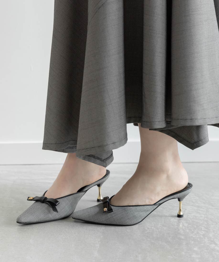  「リボンデザインVカットミュールパンプス」|パンプス|