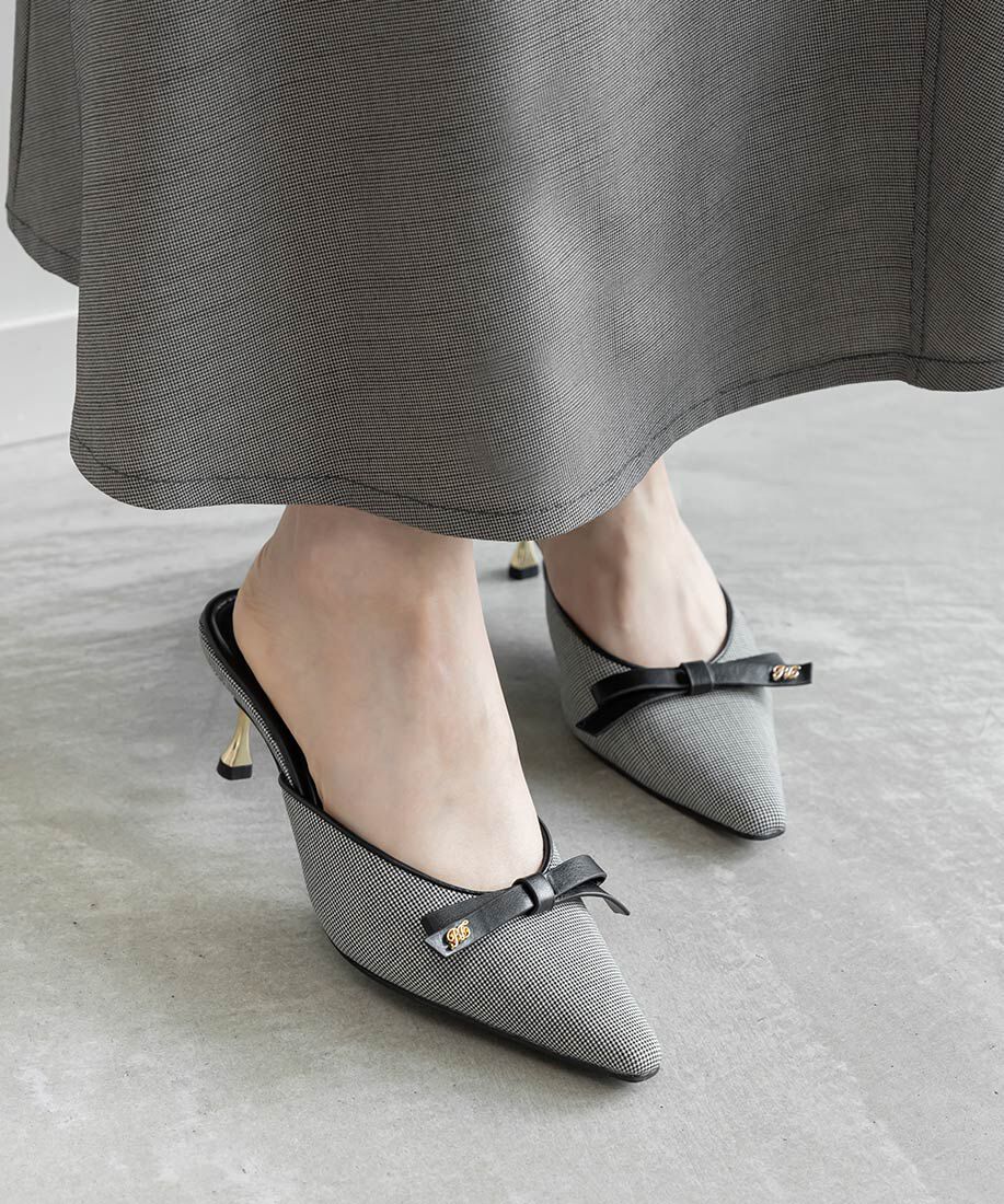  「リボンデザインVカットミュールパンプス」|パンプス|