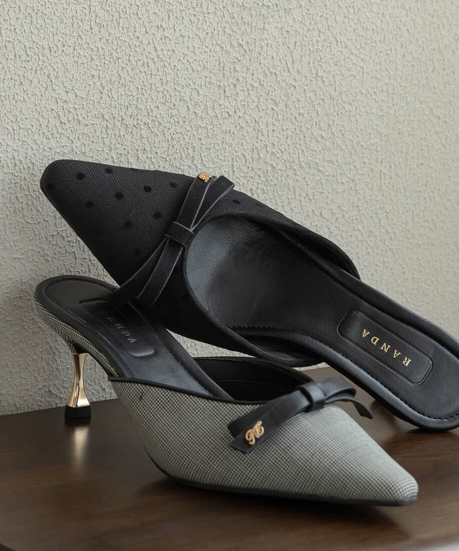  「リボンデザインVカットミュールパンプス」|パンプス|