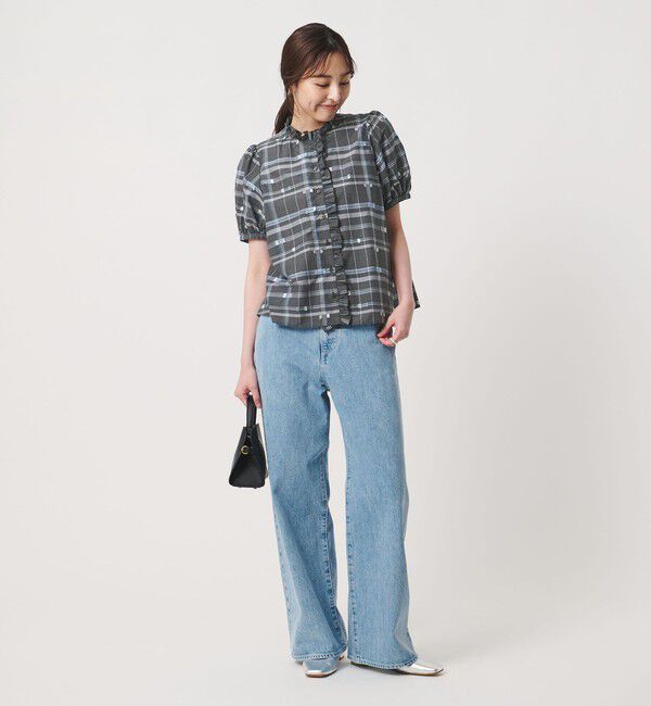 UNITED ARROWS「チェック リボン カットジャガード ブラウス」|シャツ・ブラウス|