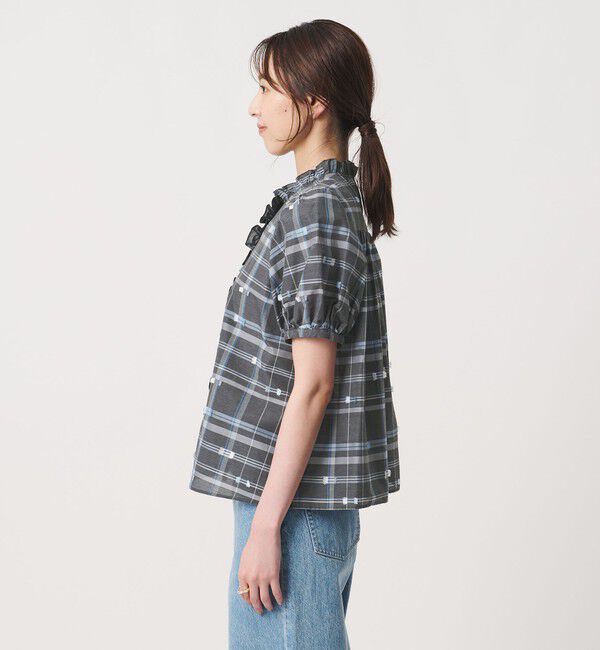 UNITED ARROWS「チェック リボン カットジャガード ブラウス」|シャツ・ブラウス|