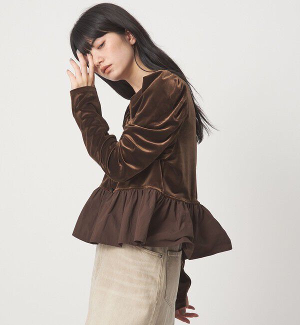 EMMEL REFINES「＜EMMEL REFINES＞EM ベロアパフスリーブ ペプラム カーディガン」|カーディガン|