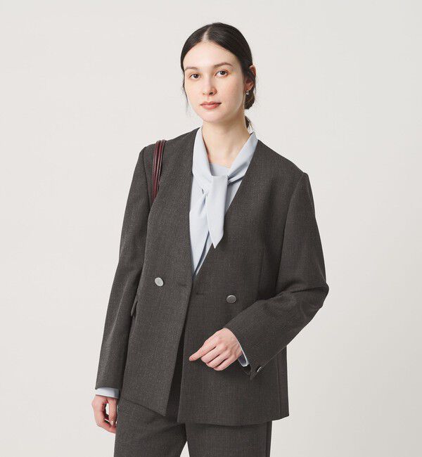 BEAUTY&YOUTH UNITED ARROWS「【WEB限定 Wardrobe DAILY MINIMAL】メランジ ダブルノーカラージャケット ウォッシャブル」|ノーカラージャケット|