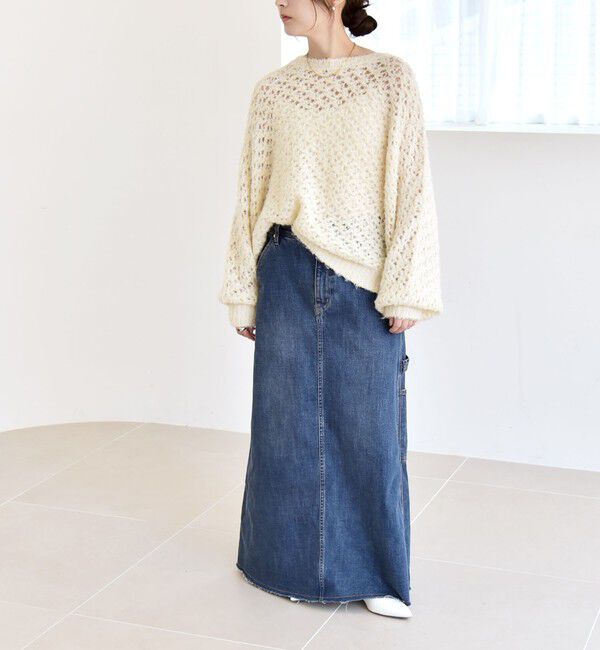 quaranciel「quaranciel:〈手洗い可能〉スパンコール レース編み クルーネック ドルマン ルーズ ニット」|ニット・セーター|