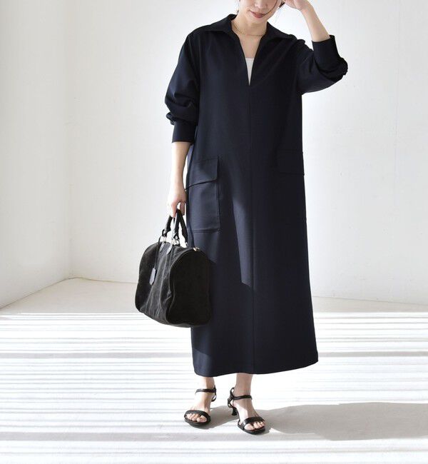 quaranciel「quaranciel:〈洗濯機可能〉Vネック スキッパー ロング シャツ ワンピース」|ワンピース|