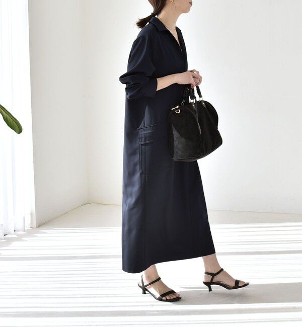 quaranciel「quaranciel:〈洗濯機可能〉Vネック スキッパー ロング シャツ ワンピース」|ワンピース|