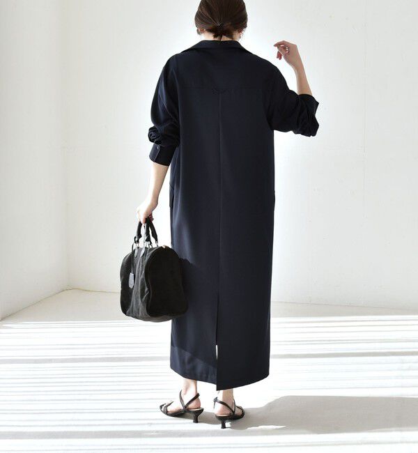 quaranciel「quaranciel:〈洗濯機可能〉Vネック スキッパー ロング シャツ ワンピース」|ワンピース|
