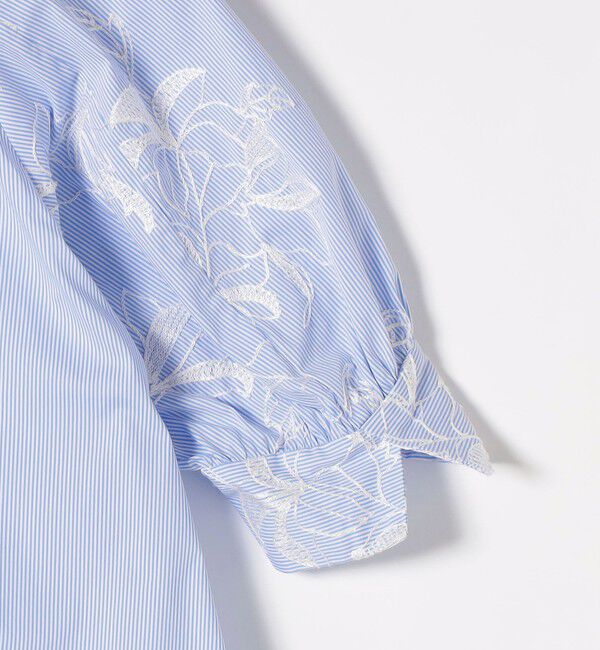 quaranciel「quaranciel:〈洗濯機可能〉ストライプ フラワー刺繍 スキッパー シャツ ワンピース」|ワンピース|