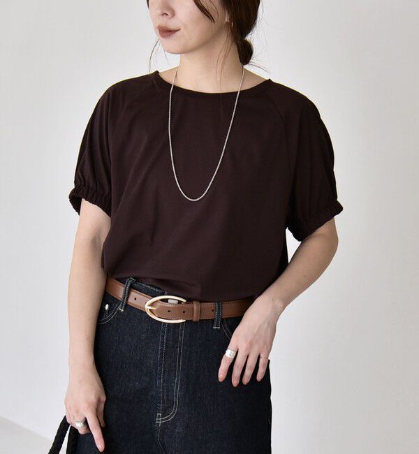 quaranciel「quaranciel:〈洗濯機可能〉シルク ミックス パフ スリーブ プルオーバー」|Tシャツ・カットソー|ブラウン