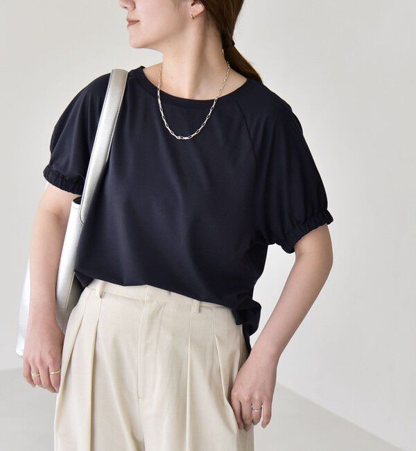 quaranciel「quaranciel:〈洗濯機可能〉シルク ミックス パフ スリーブ プルオーバー」|Tシャツ・カットソー|