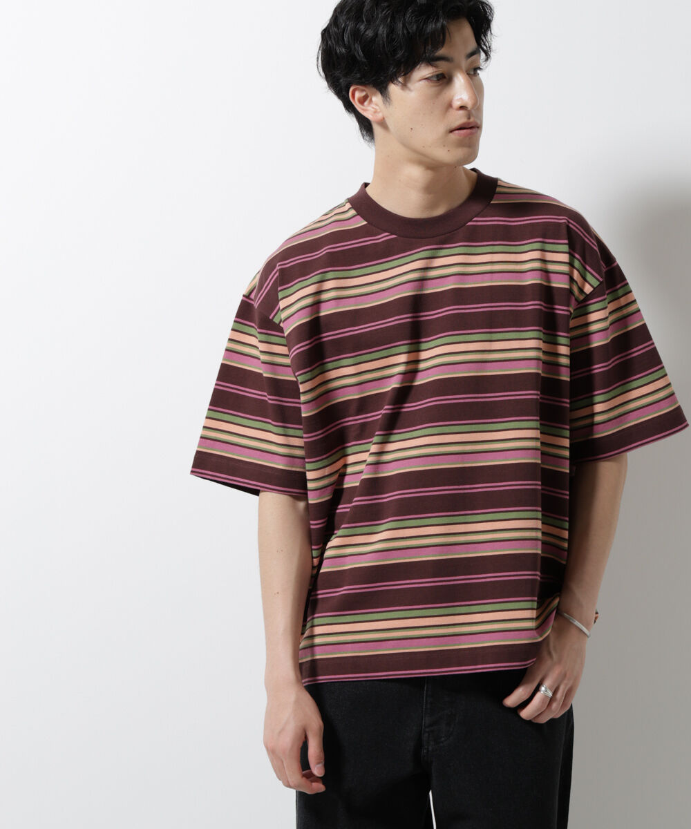 NANO universe「マルチボーダーリラックスＴシャツ 半袖」|Tシャツ・カットソー|