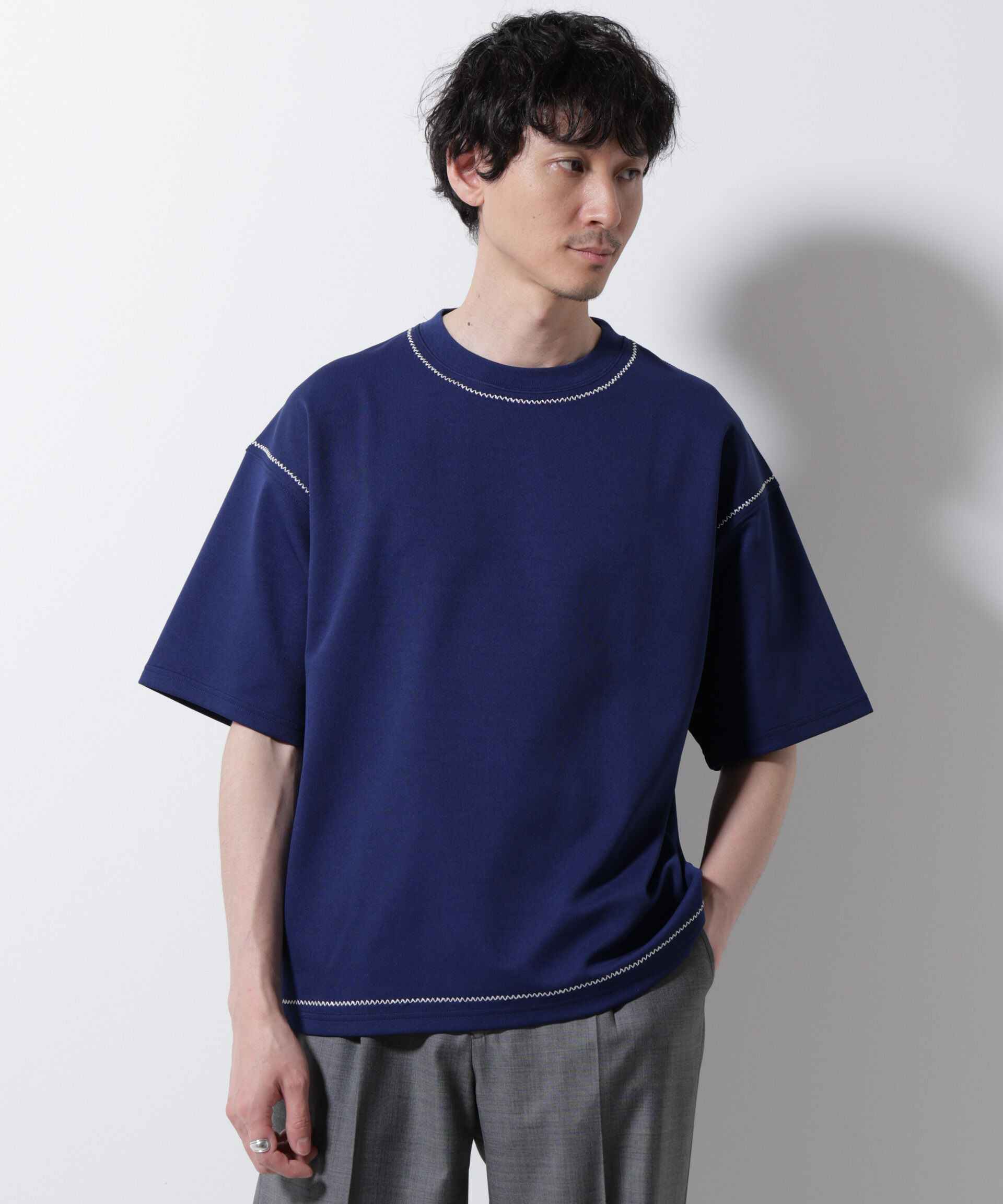 NANO universe「テクニックステッチTシャツ 半袖」|Tシャツ・カットソー|ネイビー