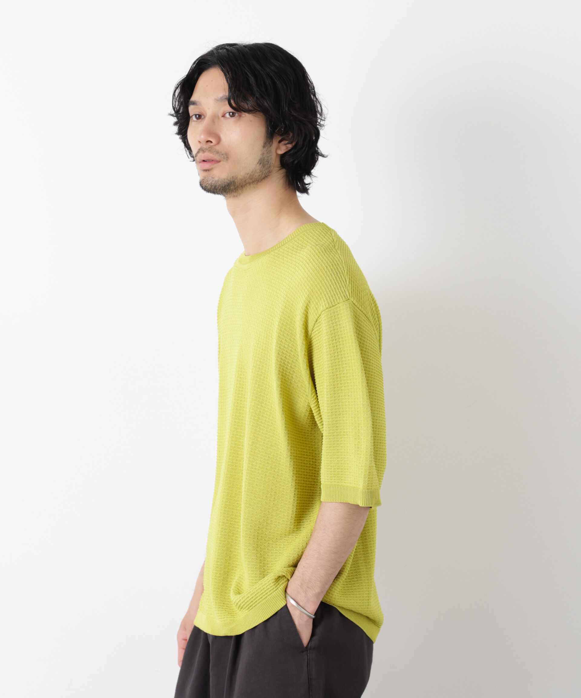 nano･universe「エアリードレープ ニットTシャツ 半袖」|ニット・セーター|イエロー